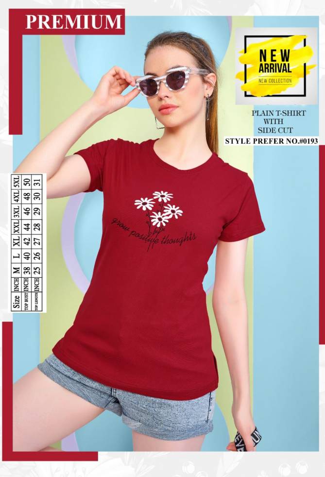 Vol At 0193 Daily Wear Hosiery Cotton Ladies T Shirt Wholesale Price In Surat